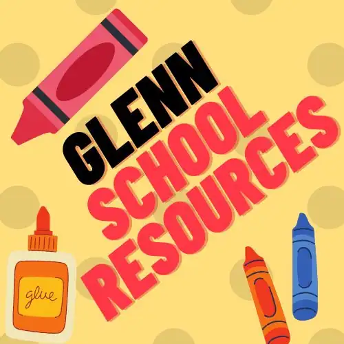 Glenn School Resources logo with classroom supplies